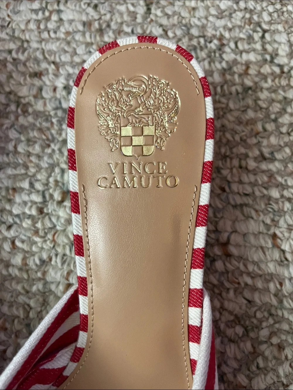Vince Camuto Red & White Striped Slide Sandals